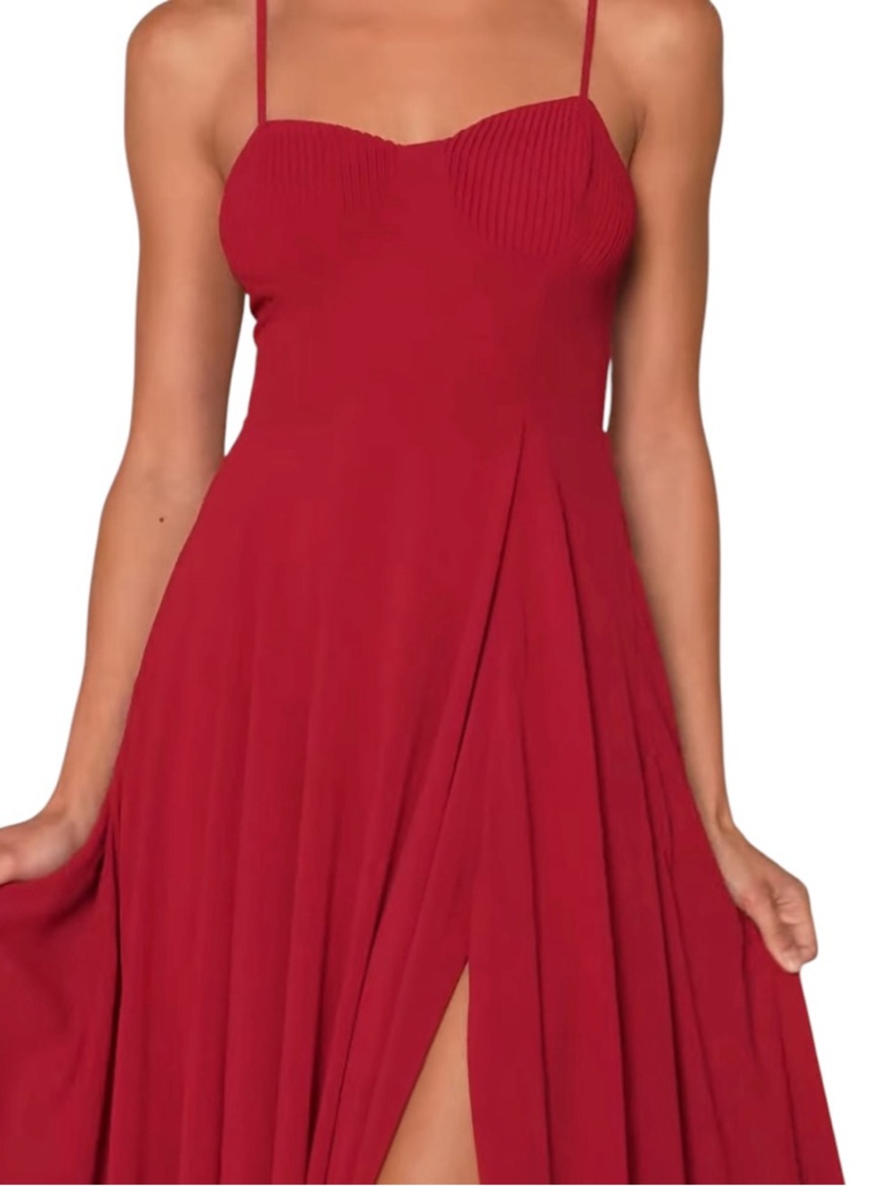 Lulus Cause for Commotion Red Pleated Bustier Maxi Dress Size M Wedding Guest - Picture 10 of 11